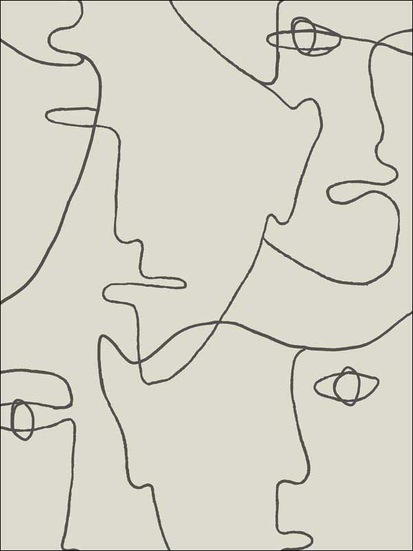 Pablo Portraits Peel and Stick fabric in linen and charcoal color - pattern number PSW1055RL - by York in the York Premium Peel and Stick Line Art Wallpaper collection