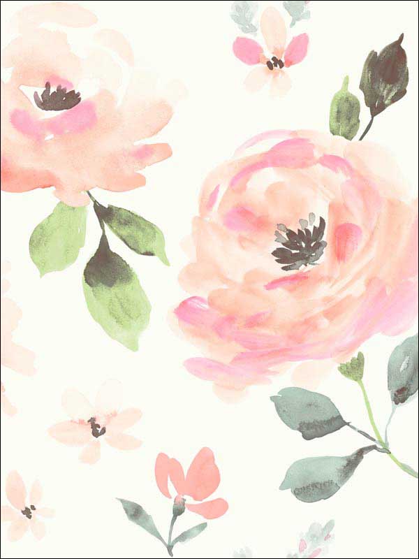 Watercolor Blooms Peel and Stick wallpaper in coral color - pattern number PSW1073RL - by York in the York Premium Peel and Stick Watercolors Wallpaper collection