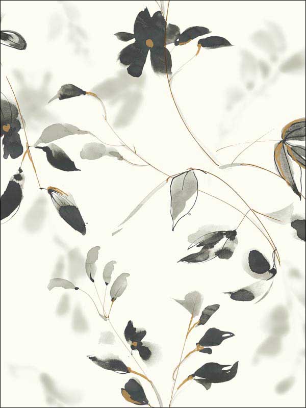 Linden Flower Peel and Stick fabric in black color - pattern number PSW1103RL - by York in the York Premium Peel and Stick Simply Candice Wallpaper collection