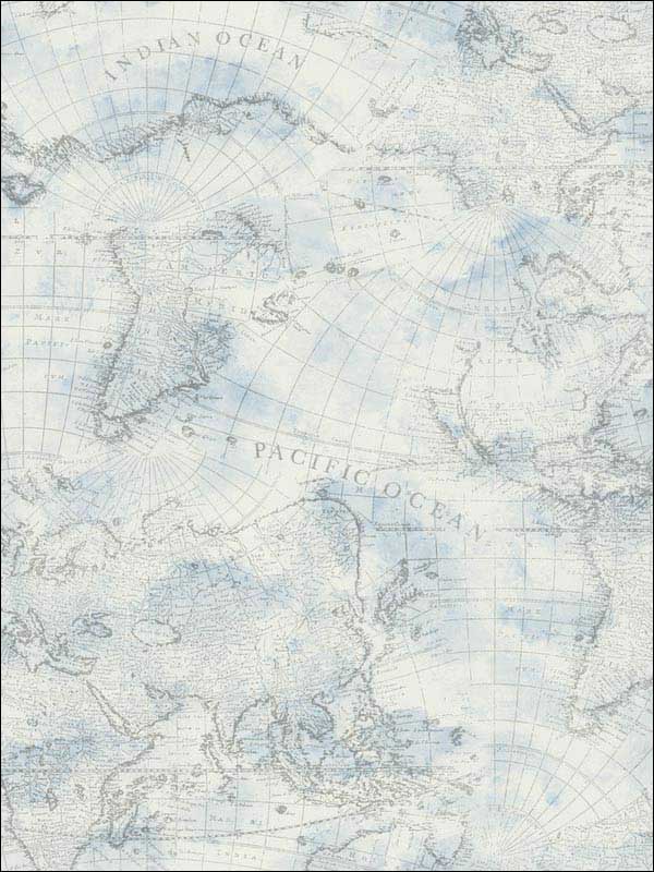 Coastal Map Peel and Stick wallpaper in blue and grey color - pattern number PSW1131RL - by York in the York Premium Peel and Stick Coastal Wallpaper collection