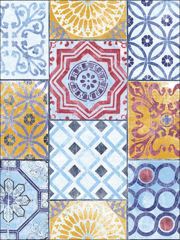 Colorful Moroccan Tile Peel and Stick fabric in multicolored color - pattern number NW30001 - by NextWall in the Peel and Stick Wallpaper by Nextwall collection