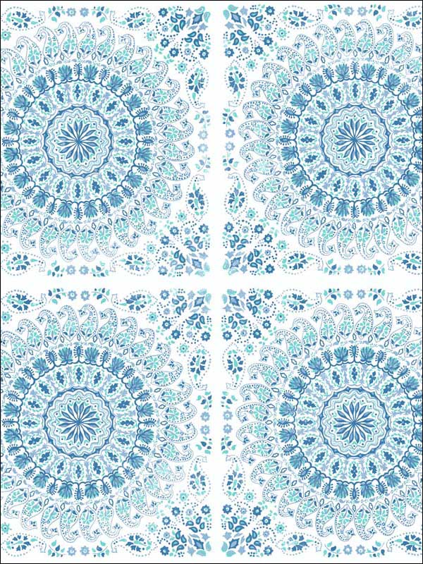 Mandala Peel and Stick wallpaper in teal and blue color - pattern number NW35102 - by NextWall in the Peel and Stick Wallpaper by Nextwall collection