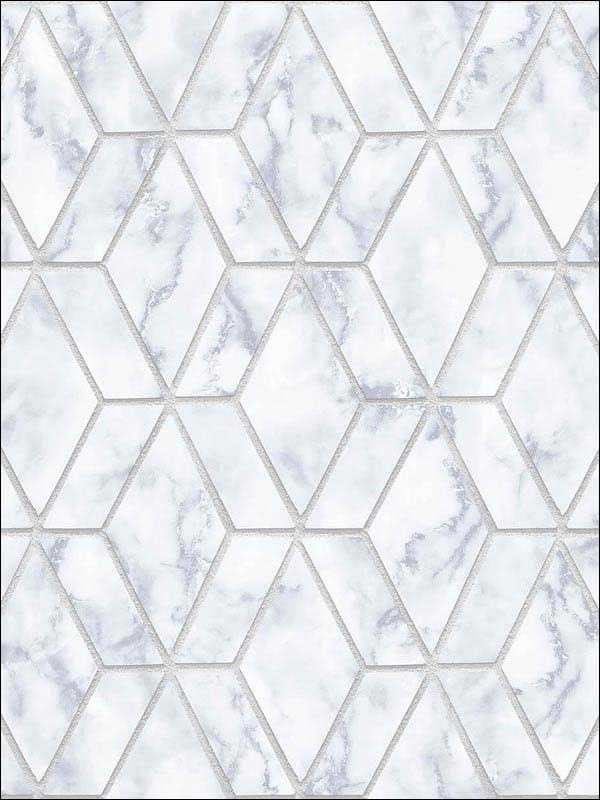 Marble Tile Peel and Stick wallpaper in gray and metallic silver color - pattern number NW35700 - by NextWall in the Peel and Stick Wallpaper by Nextwall collection