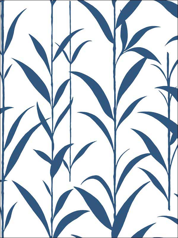 Bamboo Leaves Peel and Stick fabric in navy blue and white color - pattern number NW36412 - by NextWall in the Peel and Stick Wallpaper by Nextwall collection
