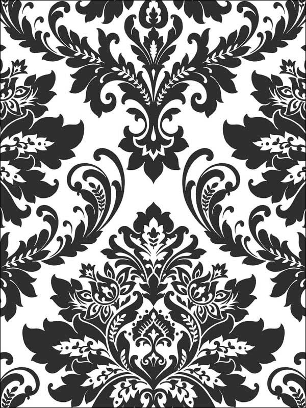 Damask Peel and Stick wallpaper in black and white color - pattern number NW37400 - by NextWall in the Peel and Stick Wallpaper by Nextwall collection