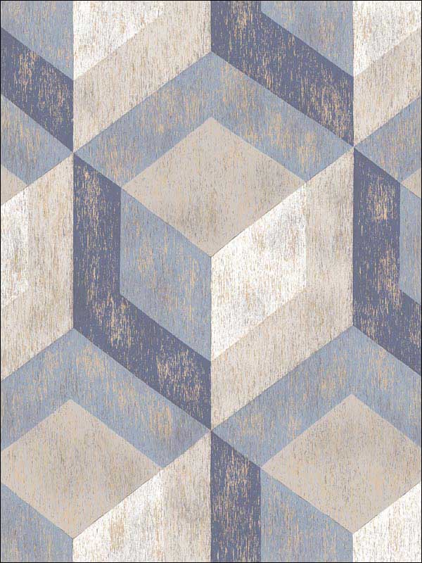 Clarabelleic Wood Tile fabric in blue color - pattern number 2922-22311 - by A Street Prints in the Trilogy collection