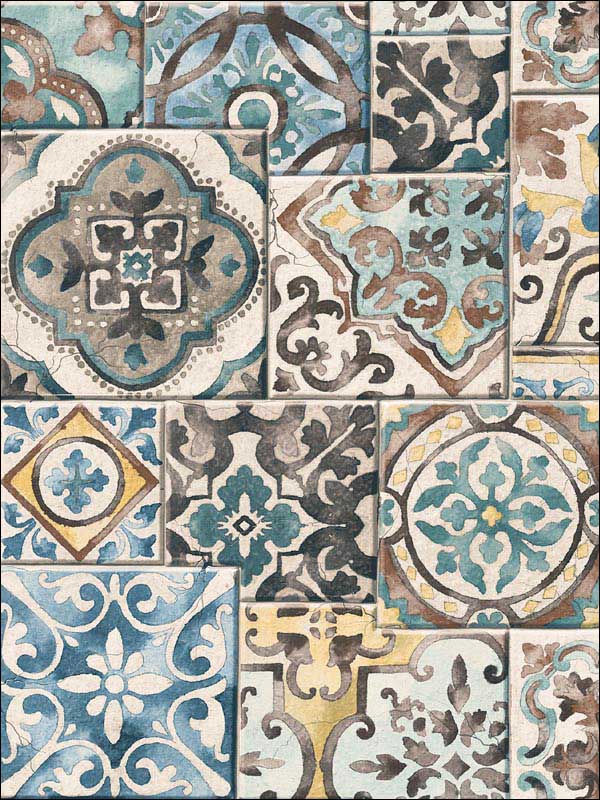 Estrada Marrakesh Tiles fabric in blue color - pattern number 2922-22315 - by A Street Prints in the Trilogy collection