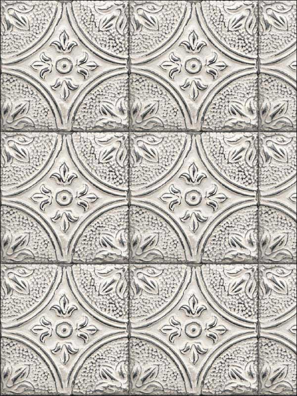 Cornelius Tin Ceiling Tile fabric in white color - pattern number 2922-23763 - by A Street Prints in the Trilogy collection
