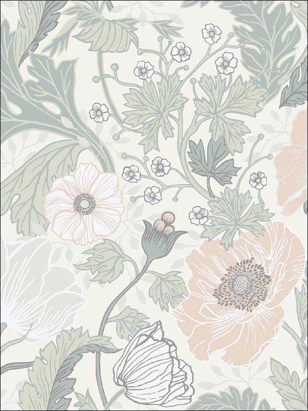 Anemone Floral fabric in light grey color - pattern number 2948-33000 - by A Street Prints in the Spring collection
