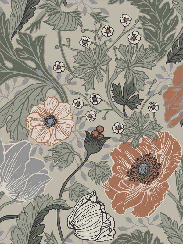 Anemone Floral fabric in grey color - pattern number 2948-33001 - by A Street Prints in the Spring collection