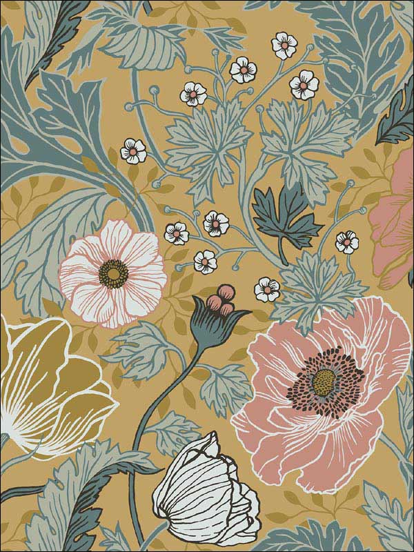 Anemone Floral fabric in mustard color - pattern number 2948-33002 - by A Street Prints in the Spring collection