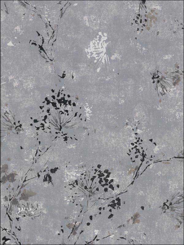Misty Distressed Dandelion fabric in charcoal color - pattern number 2904-00306 - by Brewster in the Fresh Start Kitchen and Bath collection