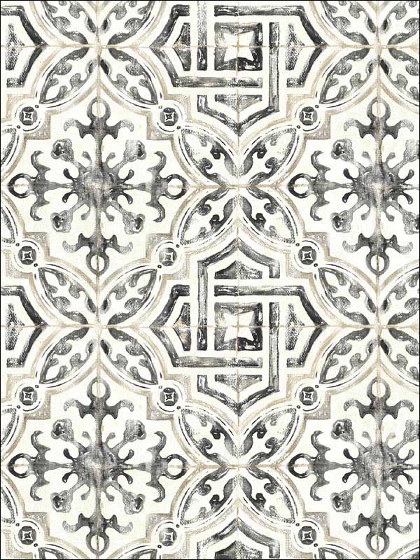 Sonoma Spanish Tile fabric in charcoal color - pattern number 2904-12331 - by Brewster in the Fresh Start Kitchen and Bath collection