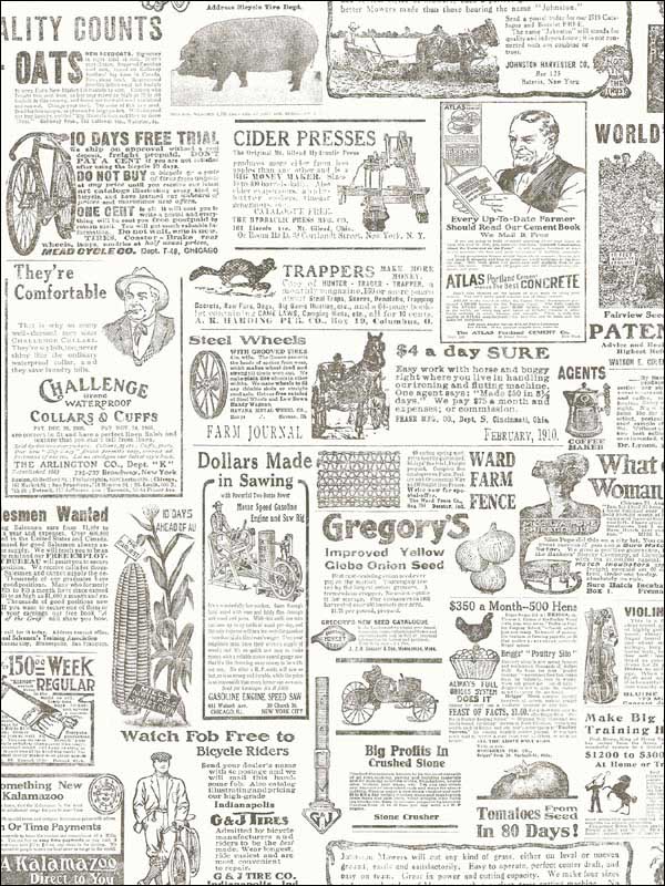 Underwood Newspaper fabric in brown color - pattern number 2904-13082 - by Brewster in the Fresh Start Kitchen and Bath collection