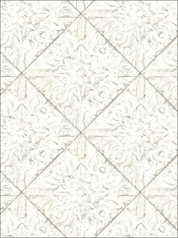 Brandi Tin Tile fabric in white color - pattern number 2904-13091 - by Brewster in the Fresh Start Kitchen and Bath collection
