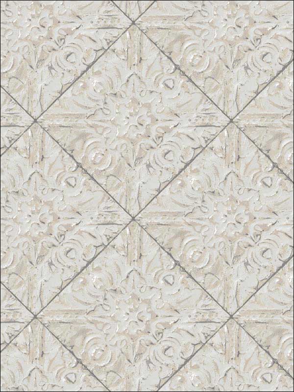 Brandi Tin Tile fabric in grey color - pattern number 2904-13094 - by Brewster in the Fresh Start Kitchen and Bath collection