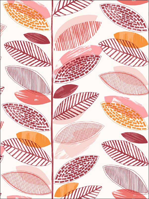 Nyssa Leaves wallpaper in coral color - pattern number 2904-25684 - by Brewster in the Fresh Start Kitchen and Bath collection