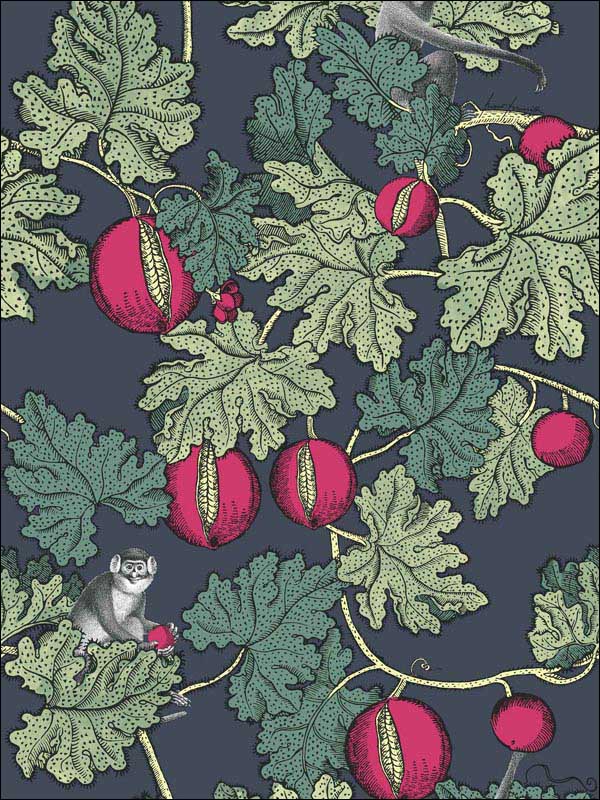 Frutto Proibito fabric in ink and magenta color - pattern number 114/1001.CS.0 - by Cole and Son in the Fornasetti Senza Tempo collection