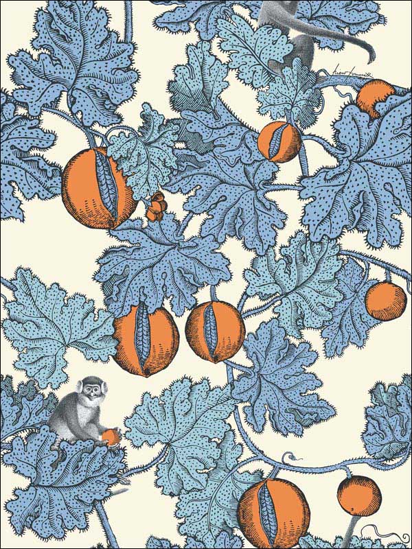 Frutto Proibito fabric in hyacinth and orange color - pattern number 114/1003.CS.0 - by Cole and Son in the Fornasetti Senza Tempo collection
