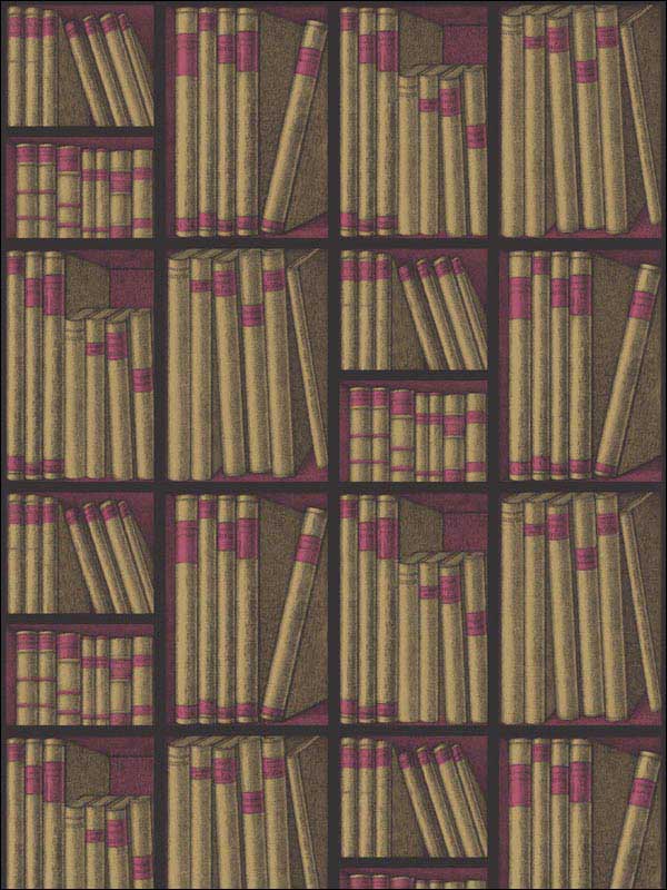 Ex Libris fabric in gold magenta color - pattern number 114/15031.CS.0 - by Cole and Son in the Fornasetti Senza Tempo collection