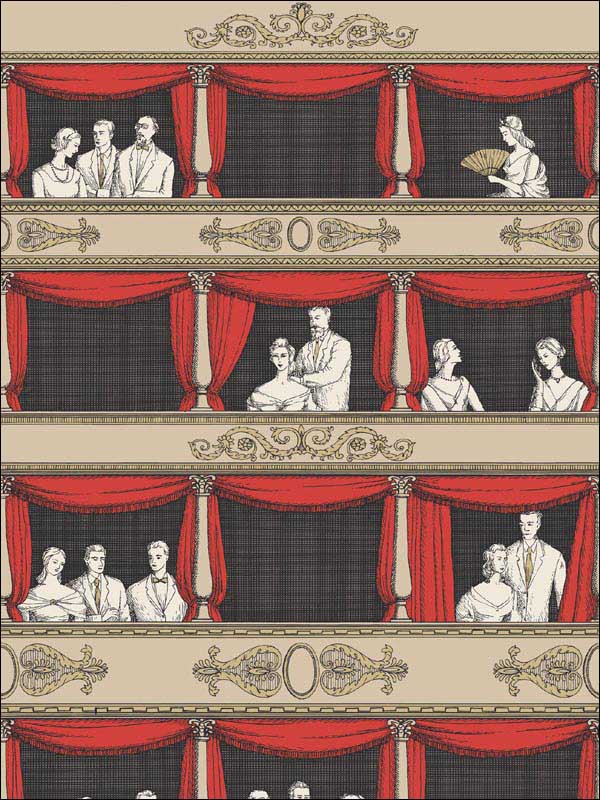 Teatro fabric in linen rouge color - pattern number 114/18037.CS.0 - by Cole and Son in the Fornasetti Senza Tempo collection