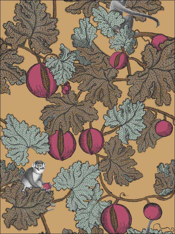 Frutto Proibito fabric in magen gold color - pattern number 114/25049.CS.0 - by Cole and Son in the Fornasetti Senza Tempo collection