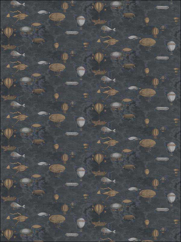 Macchine Volanti fabric in midnight color - pattern number 97/1002.CS.0 - by Cole and Son in the Fornasetti Senza Tempo collection