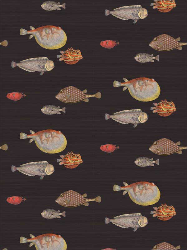 Acquario fabric in black and multi color - pattern number 97/10048.CS.0 - by Cole and Son in the Fornasetti Senza Tempo collection