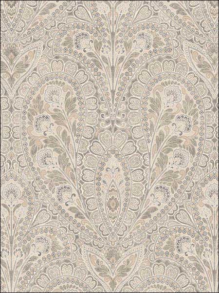 Ornamental fabric in beige coffee grey color - pattern number AF37729 - by Patton Norwall in the Flourish collection
