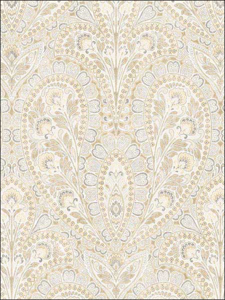 Ornamental fabric in yellow grey cream color - pattern number AF37730 - by Patton Norwall in the Flourish collection