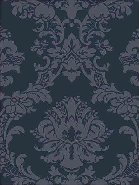 Damask fabric in navy blue color - pattern number SB37912 - by Patton Norwall in the Simply Silks 4 collection