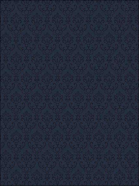 Small Damask fabric in navy blue color - pattern number SK34736 - by Patton Norwall in the Simply Silks 4 collection