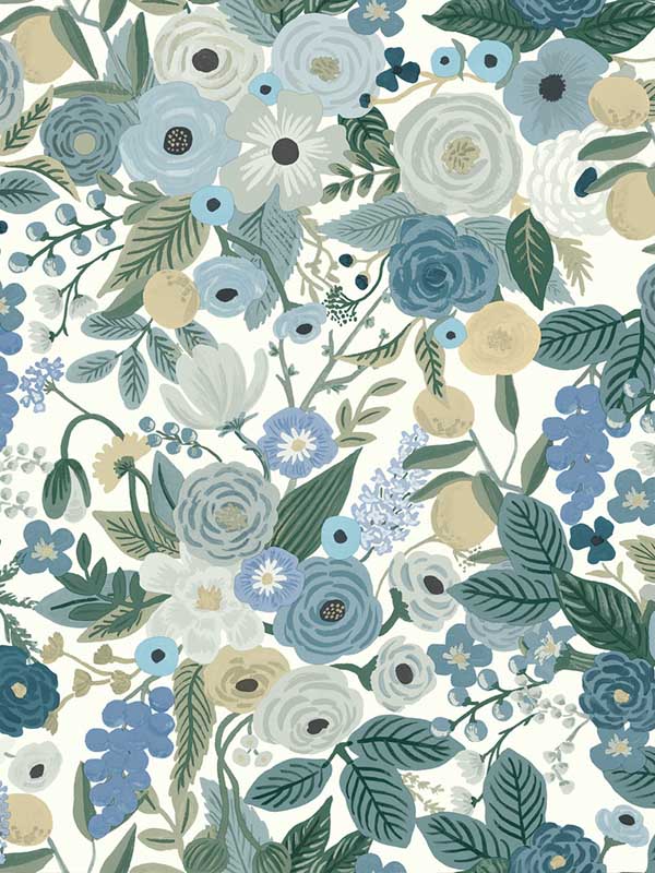 Garden Party fabric in blue color - pattern number RI5120 - by Rifle Paper Co in the Rifle Paper Co collection