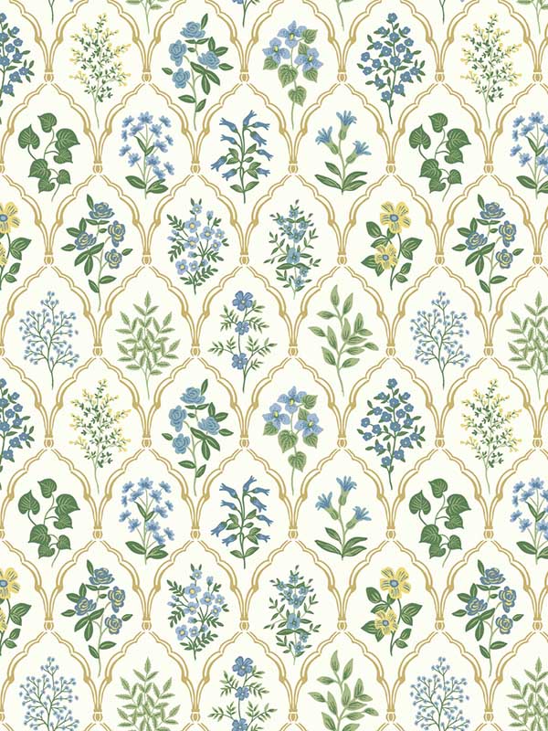 Hawthorne fabric in blue and green color - pattern number RI5132 - by Rifle Paper Co in the Rifle Paper Co collection