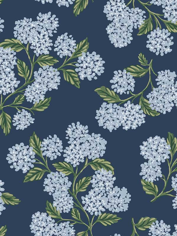 Hydrangea fabric in navy color - pattern number RI5142 - by Rifle Paper Co in the Rifle Paper Co collection
