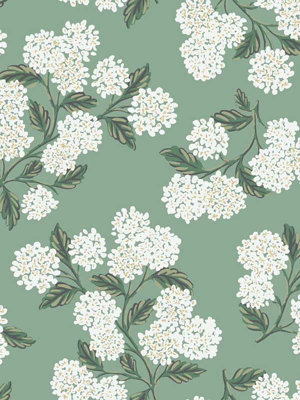 Hydrangea fabric in jade color - pattern number RI5145 - by Rifle Paper Co in the Rifle Paper Co collection