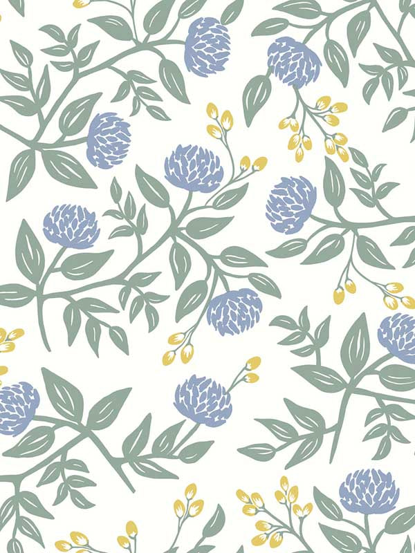 Peonies wallpaper in periwinkle and sage color - pattern number RI5148 - by Rifle Paper Co in the Rifle Paper Co collection