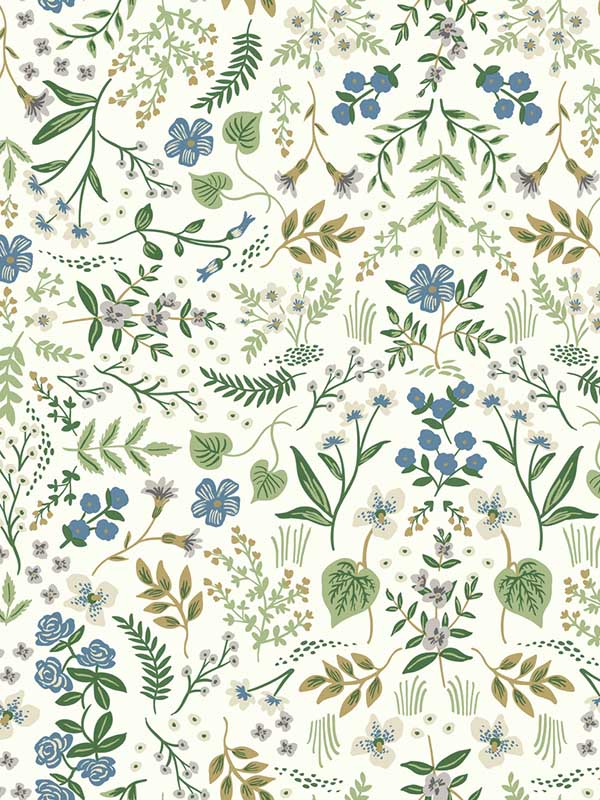 Wildwood fabric in blue and green color - pattern number RI5155 - by Rifle Paper Co in the Rifle Paper Co collection