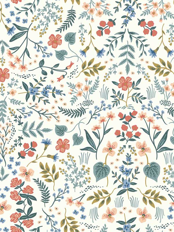 Wildwood fabric in beige and coral color - pattern number RI5157 - by Rifle Paper Co in the Rifle Paper Co collection