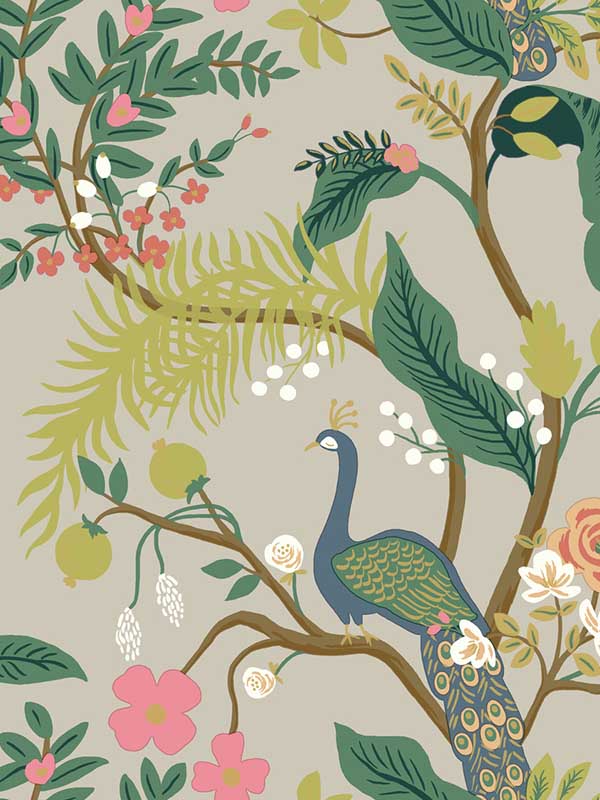 Peacock fabric in linen color - pattern number RI5171 - by Rifle Paper Co in the Rifle Paper Co collection