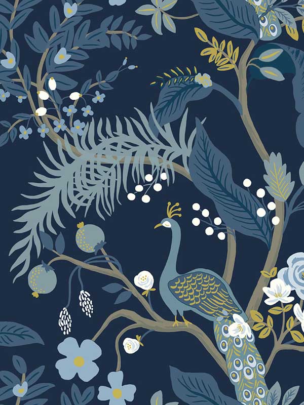 Peacock fabric in navy color - pattern number RI5172 - by Rifle Paper Co in the Rifle Paper Co collection