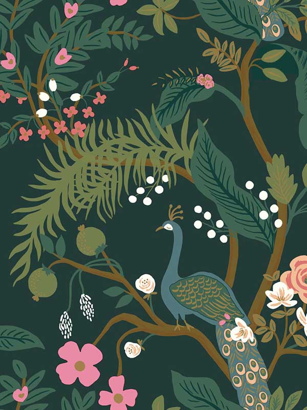 Peacock fabric in emerald color - pattern number RI5168 - by Rifle Paper Co in the Rifle Paper Co collection