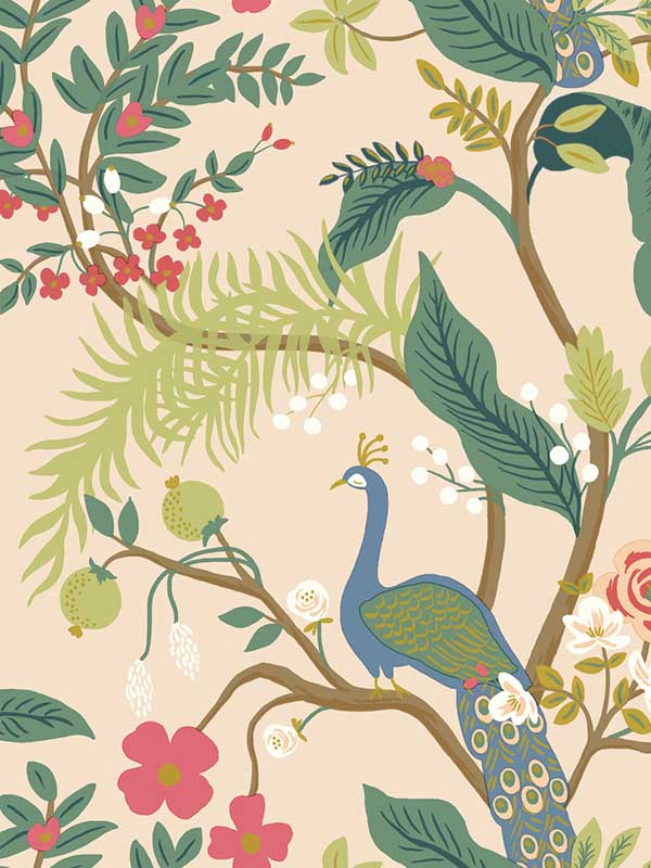 Peacock fabric in light pink color - pattern number RI5169 - by Rifle Paper Co in the Rifle Paper Co collection