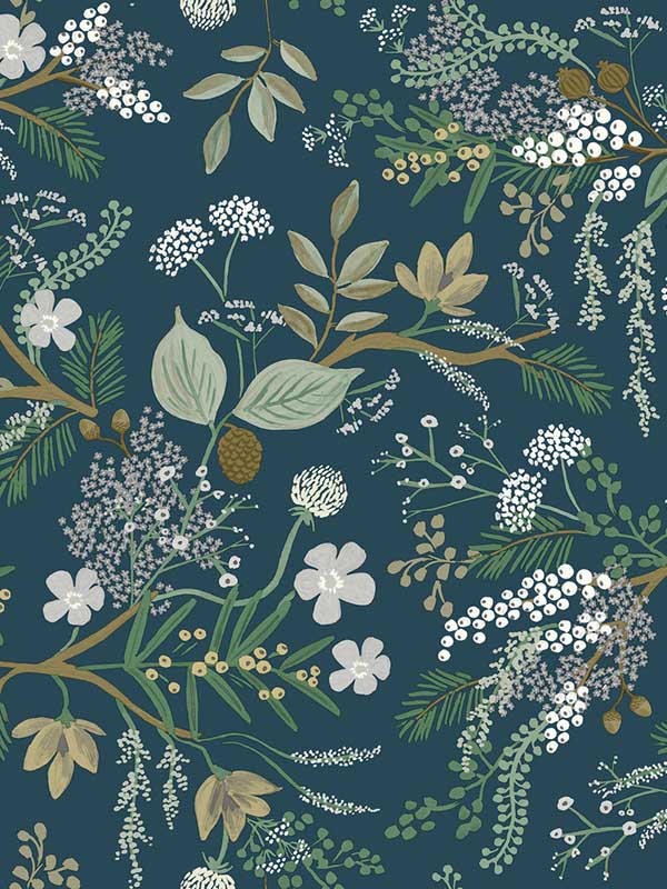 Juniper Forest Peel and Stick fabric in green color - pattern number PSW1197RL - by Rifle Paper Co in the Rifle Paper Co Peel and Stick Wallpaper collection
