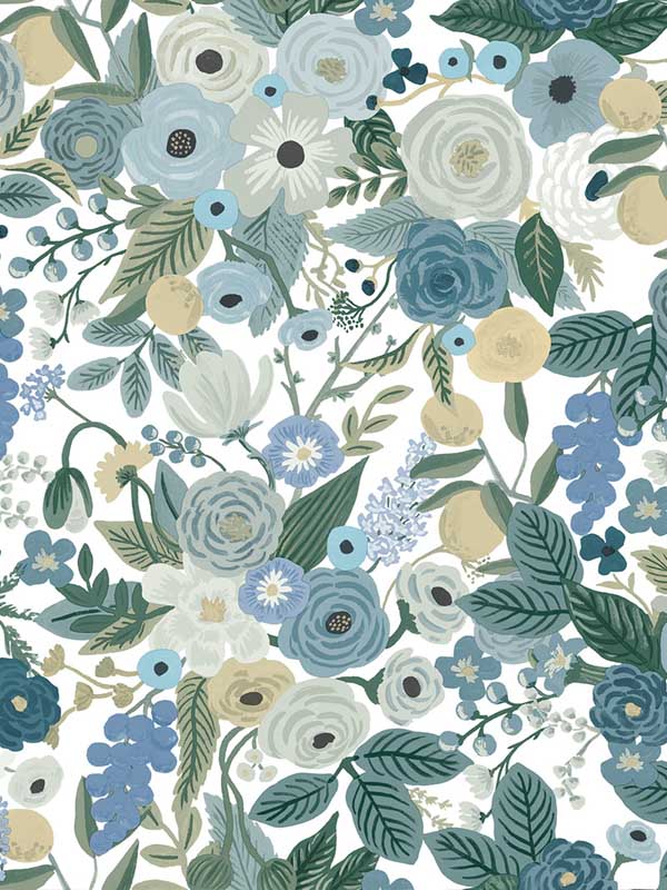 Garden Party Peel and Stick fabric in blue color - pattern number PSW1201RL - by Rifle Paper Co in the Rifle Paper Co Peel and Stick Wallpaper collection