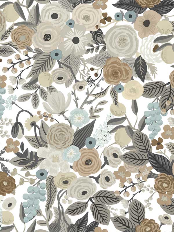 Garden Party Peel and Stick fabric in off white and brown color - pattern number PSW1202RL - by Rifle Paper Co in the Rifle Paper Co Peel and Stick Wallpaper collection