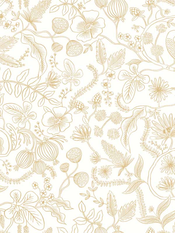 Aviary Peel and Stick fabric in off white and gold color - pattern number PSW1309RL - by Rifle Paper Co in the Rifle Paper Co Peel and Stick Wallpaper collection