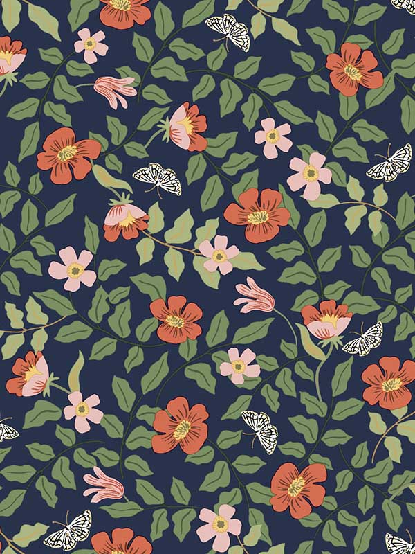 Primrose Peel and Stick fabric in rose and navy color - pattern number PSW1314RL - by Rifle Paper Co in the Rifle Paper Co Peel and Stick Wallpaper collection