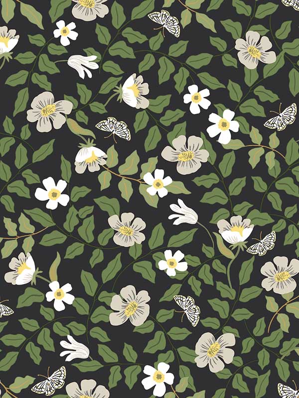 Primrose Peel and Stick fabric in off white and black color - pattern number PSW1315RL - by Rifle Paper Co in the Rifle Paper Co Peel and Stick Wallpaper collection