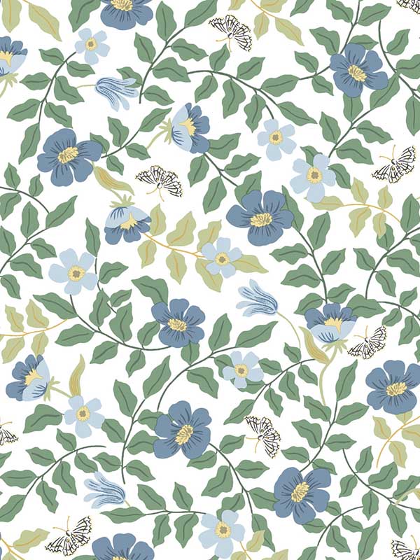 Primrose Peel and Stick fabric in blue and white color - pattern number PSW1316RL - by Rifle Paper Co in the Rifle Paper Co Peel and Stick Wallpaper collection